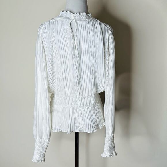 Zara White High Neck Smocked Blouse - Picture 6 of 6
